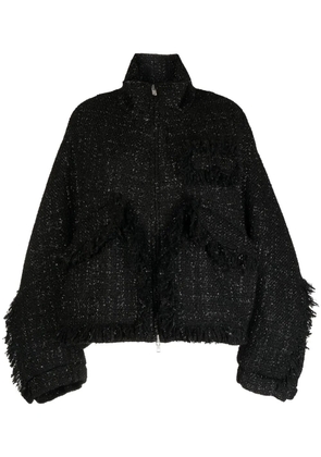 Goen.J stand-collar tweed bomber jacket - Black
