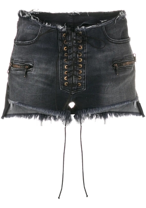 UNRAVEL PROJECT frayed lace-up denim shorts - Black
