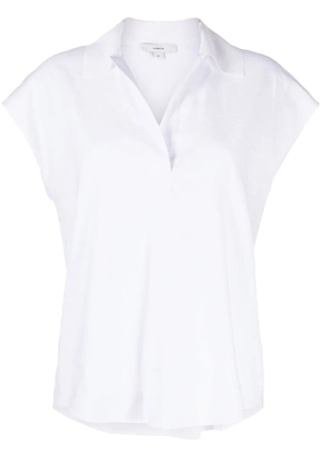 Vince cap-sleeve linen-blend polo shirt - White