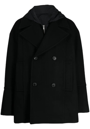 Juun.J hooded double-breasted peacoat - Black