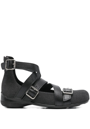 Open YY cross-band ankle ballet flats - Black