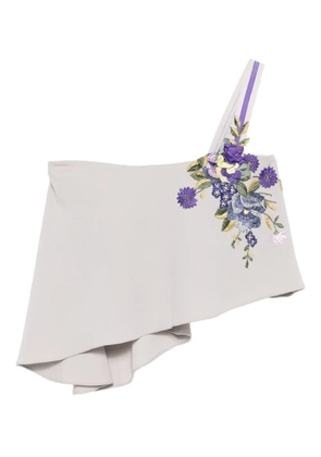 Gemy Maalouf embroidered-flowers one-shoulder top - Grey