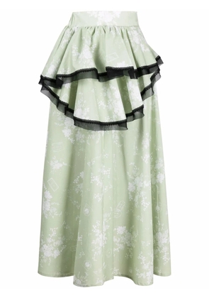Ulyana Sergeenko asymmetric floral-print skirt - Green