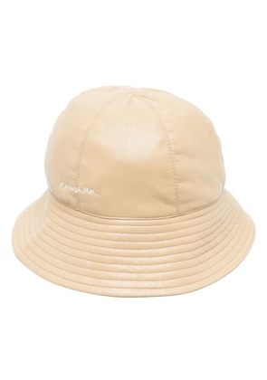 Nanushka logo-embroidered faux-leather bucket hat - Neutrals