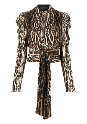 Proenza Schouler leopard-print crepe de chine V-Neck top - Brown
