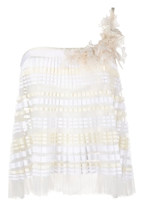 Gemy Maalouf floral-appliqué pleated top - Neutrals