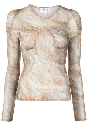 Collina Strada Arc blonde fur-print mesh top - Neutrals