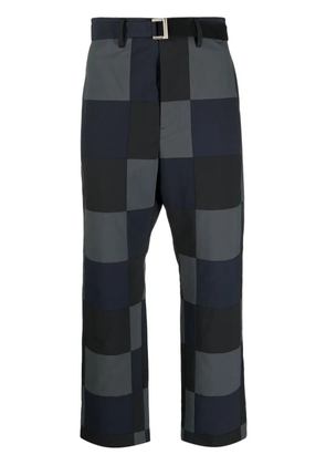 sacai checkerboard-print cotton chino trousers - Black