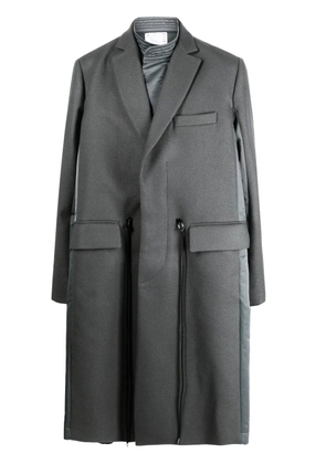 sacai drawstring wool trench coat - Grey