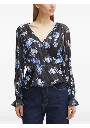 GUESS USA floral-print wrap blouse - Black