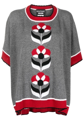 Boutique Moschino intarsia-knit floral poncho top - Grey