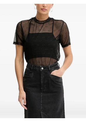 Armani Exchange logo-pattern mesh T-shirt - Black