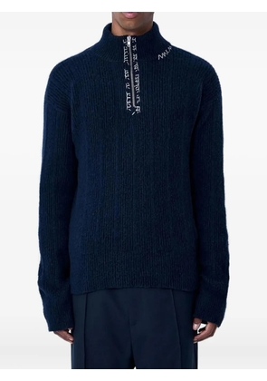 Marni logo-embroidered ribbed-knit sweater - Blue