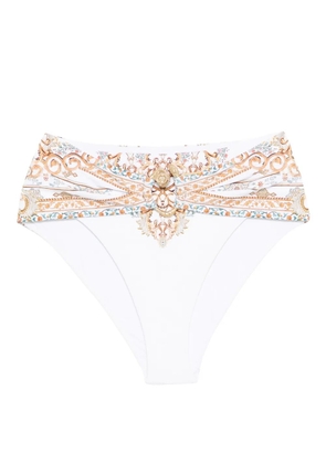 Camilla embellished high-waist bikini bottom - White