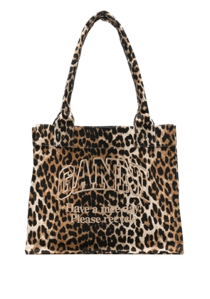 GANNI large leopard-print canvas tote bag - Brown