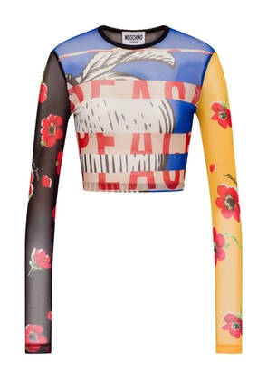 MOSCHINO JEANS mix-print crop top - Black