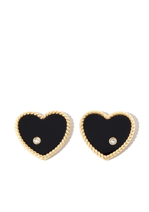 Yvonne Léon 9kt yellow gold onyx heart diamond stud earrings