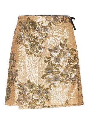 MALIPARMI sequin-embellished floral-print skirt - Neutrals