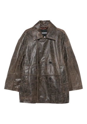 Frenken double-breasted leather coat - Brown