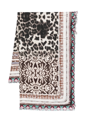 Pierre-Louis Mascia Aloeuw fringed-edge leopard-print scarf - Neutrals