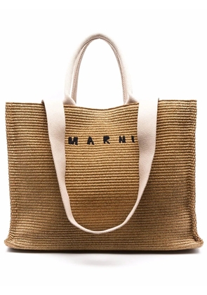 Marni logo-embroidered raffia tote bag - Neutrals