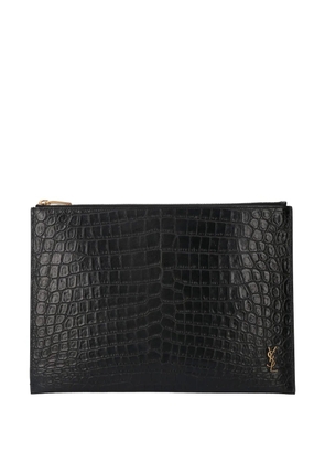 Saint Laurent Cassandre crocodile-embossed clutch - Black