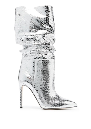 Paris Texas 105mm snakeskin-effect metallic boots - Silver