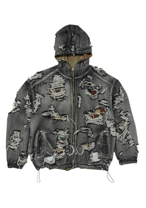 THUG CLUB Hell Denim ripped hooded denim jacket - Grey