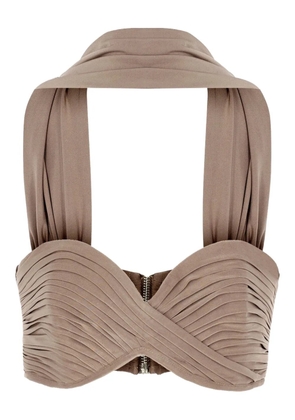 The New Arrivals Ilkyaz Ozel pleated halterneck top - Neutrals