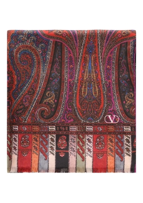 Valentino Garavani paisley-pattern fringed scarf - Red