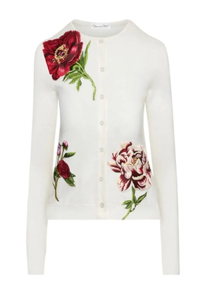Oscar de la Renta peony-threadwork cardigan - Neutrals