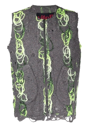 VITELLI open-knit distressed zipped waistcoat - Grey