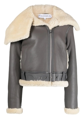 JW Anderson Jacke fleece-collar leather coat - Grey