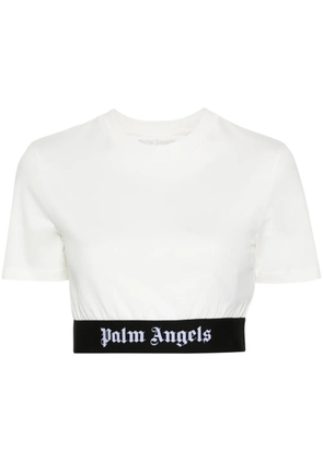Palm Angels logo-jacquard cropped T-shirt - White