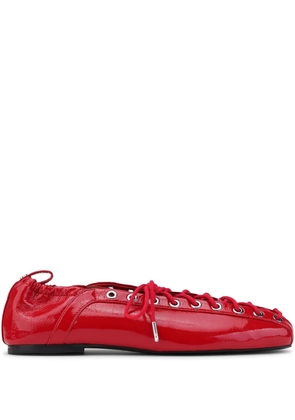 GANNI lace-up leather ballerina shoes - Red