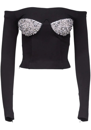 AREA crystal-bustier off-shoulder top - Black