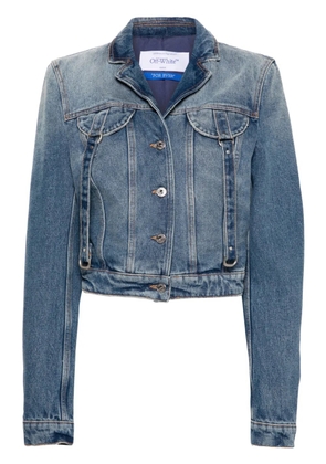 Off-White strap-detailing cropped denim jacket - Blue