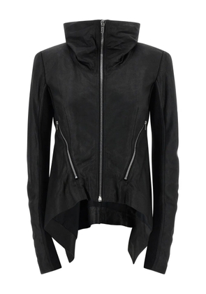 Rick Owens fold-neck zip-front leather jacket - Black
