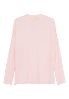120% Lino round-neck long-sleeve sweater - Pink