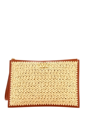 Valentino Garavani Pre-Owned VLogo Wristlet Raffia and Leather Medium clutch bag - Brown