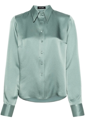 STYLAND pointed collar satin shirt - Green