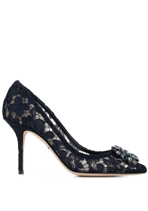 Dolce & Gabbana Rainbow Lace 90mm brooch-detail pumps - Blue