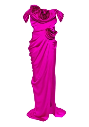 Ana Radu floral-appliqué draped gown - Pink