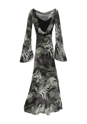 MIAU by Clara Rotescu Jessie bell-sleeve animal-print dress - Green