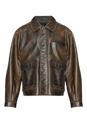 Represent pocket-zip leather jacket - Brown