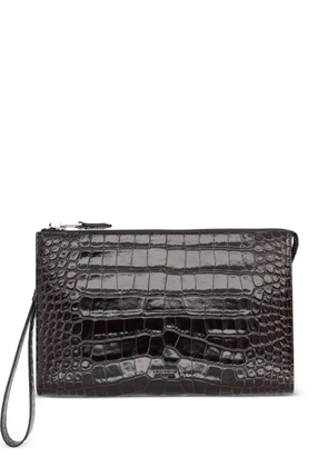 TOM FORD crocodile-effect clutch bag - Brown