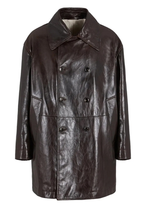 Giorgio Armani leather double-breasted coat - Brown