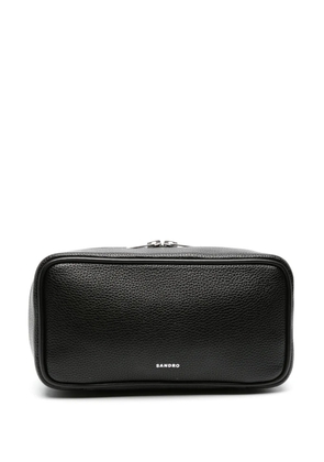 SANDRO logo-print leather wash bag - Black
