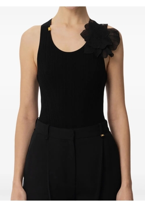 Elisabetta Franchi ribbed flower-embellished top - Black