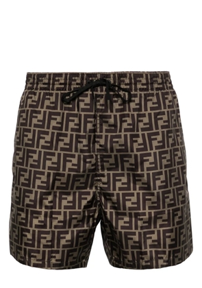 FENDI FF-print swim shorts - Brown